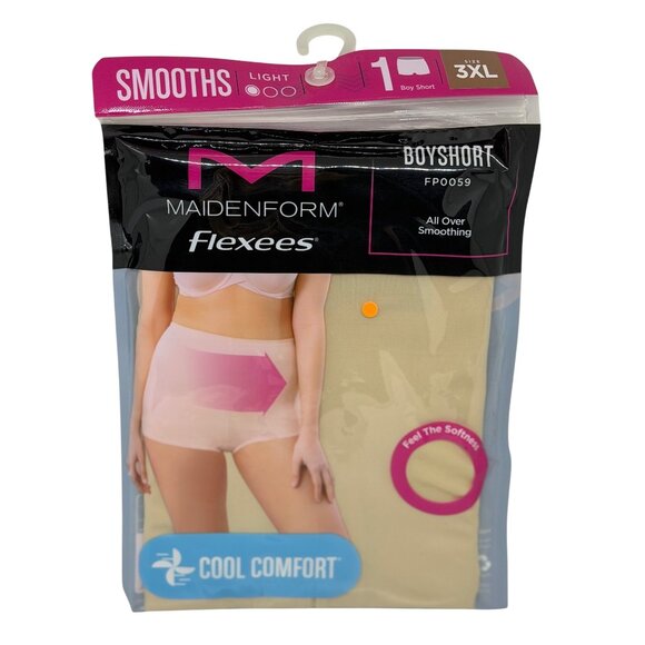 NWT Maidenform Flexees Boyshort FP0059 3XL Nude Light Smoothing Cool Comfort - Picture 2 of 3